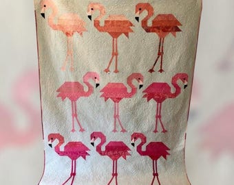 Flamingo-patchwork deken, handgemaakte deken van 100% katoen, op bestelling gemaakt.