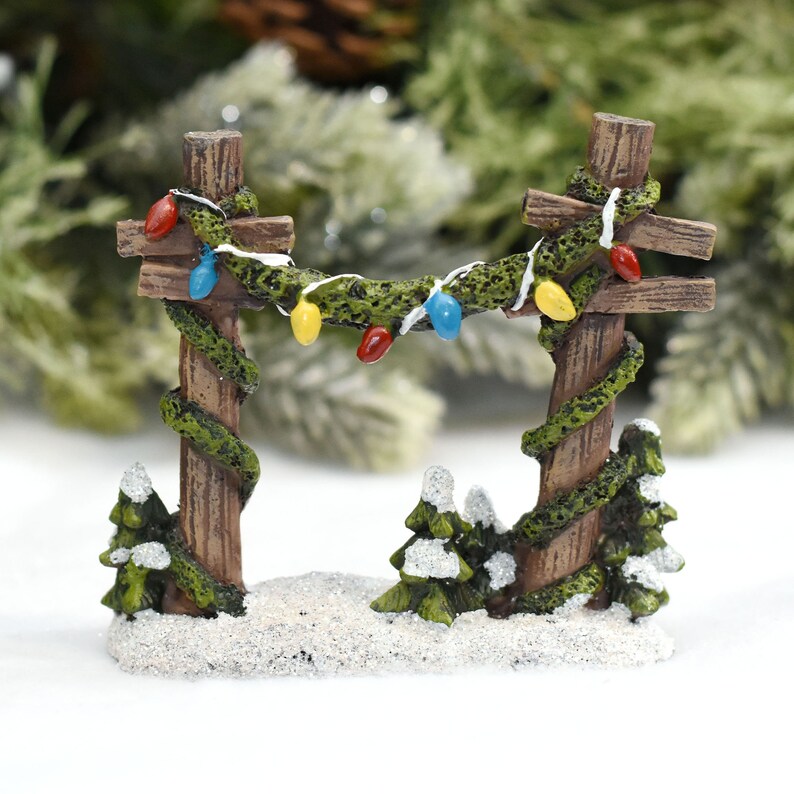 Christmas Fence Posts with Garland and Lights Miniature Etsy