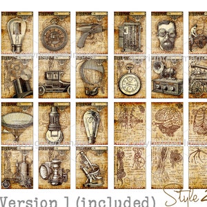 Lot de 24 grandes cartes Steampunk ATC imprimables vintage, collection éphémères de scrapbooking, collage numérique 3" x 4 cartes de journalisation imprimables étiquettes étiquettes