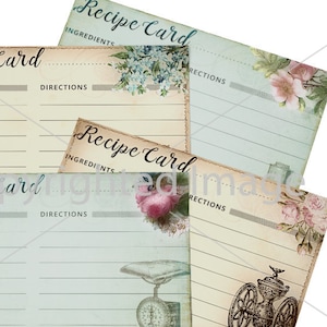 Imprimable Digital Download RECETTE CARTES Set Bridal Shower cuisine cuisine livre collection shabby chic floral victorien scrap-booking papier DIY
