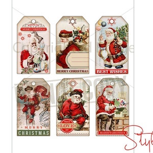 Vintage Santa Christmas Gift Tags, Printable Ephemera (Digital Download)
