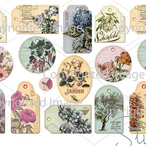 20 vintage Garden Gift Tags Victorian Flower Garden Shabby Garden Gift / Hang Tags Antique Labels Cottage Garden Ephemera imprimable Labels