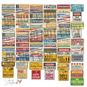 Bundel! 78 PCs Rusty metalen retro Signs collectie, digitale afbeeldingen, vintage digitale afdrukbare collage vellen, scrapbook crafting, tag