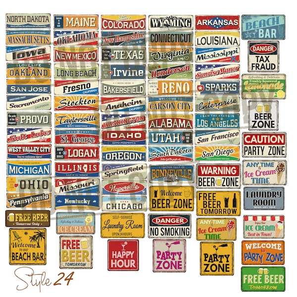 paquet! 78 pcs Rusty Metal Retro Signs Collection, Digital Graphics, Vintage Digital Printable Collage Sheets, Scrapbook crafting, Tag