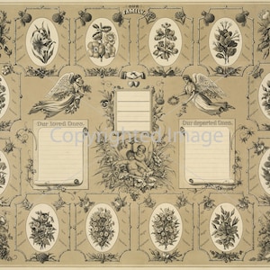 Vintage Familienregister Stammbaum - Geneologie viktorianisches antikes Dokument druckbare Ephemera digitale Collage Blatt 1800 Americana 015