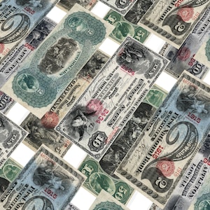 Vecchio denaro Valuta vintage Collage digitale Foglio di collage stampabile digitale Ephemera Dollaro USA Download immediato Fai da te Banconote antiche Retro