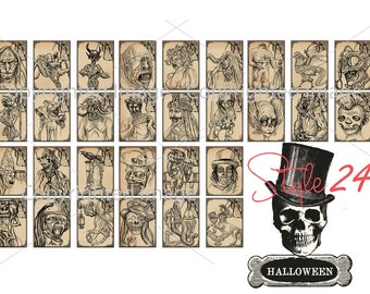 Halloween ATC Cards | Vintage Horror Ephemera, Scrapbook Collage (Digital Download)