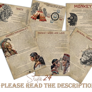 Monkey- Mayan Astrology, Book of Shadows Printable Pages, Mayan Birth Chart Reading, Destiny Chart, Correspondence, Digital BOS, DIY, Aztec