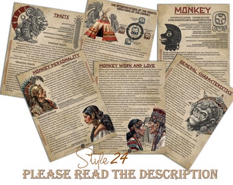 Monkey- Mayan Astrology, Book of Shadows Printable Pages, Mayan Birth Chart Reading, Destiny Chart, Correspondence, Digital BOS, DIY, Aztec