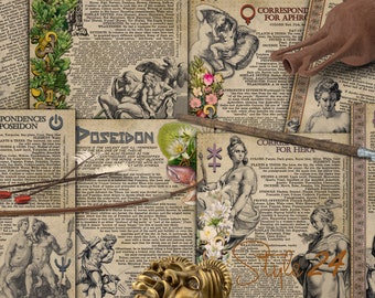 Dioses y diosas griegos, páginas imprimibles del Libro de las Sombras n.° 1, Correspondencias mitológicas (descarga digital)