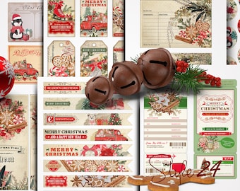 Vintage Christmas Printable Set, Recipe Cards, Labels (Digital Download)