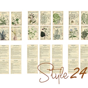 Vol 1 Herbal Index, Double Sided Scrapbook Ephemera 3x4 Journaling Cards, Digital Collage,printable Apothecary, Medicinal Herbal, Herbarium image 7