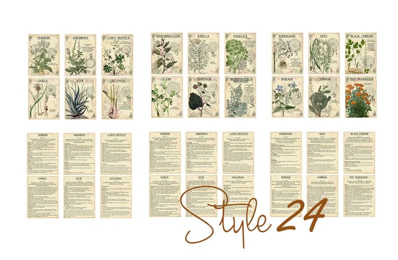 Vol 1 Herbal Index, Double Sided Scrapbook Ephemera 3x4 Journaling Cards, Digital Collage,printable Apothecary, Medicinal Herbal, Herbarium image 7