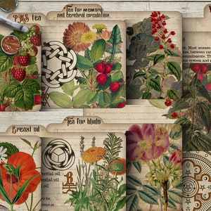 Schede di ricette delle streghe, serie di formule femminili, libro delle ombre, stregoneria, grimorio stampabile, download digitale di erbe, album di ritagli in stile vintage