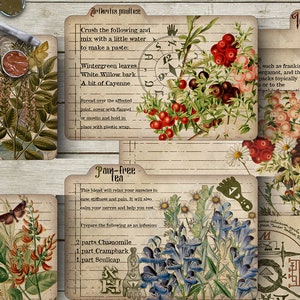 Karty z przepisami czarownic z Księgi Cieni, seria Zapalenia i Bólu, Czary, Wydrukowany Grimoire Herbal Digital Download Vintage Scrapbook