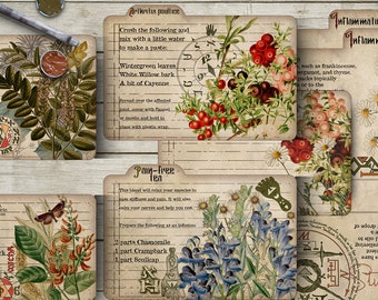 &quot;Buch der Schatten Hexe Rezeptkarten, Entzündungen & Schmerz Serie, Hexerei, druckbare Grimoire Kräuter digitaler Download Vintage Gästebuch