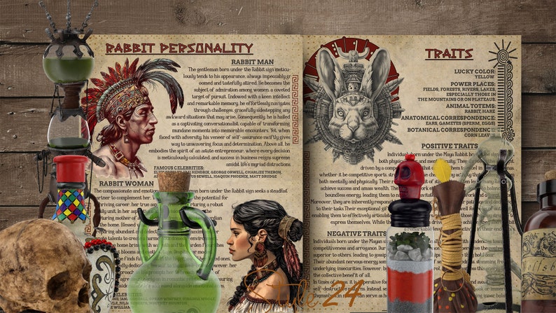 Mayan Golden Rabbit Mayan Astrology Rabbit Sign: Book of Shadows Printable Pages (digital ...