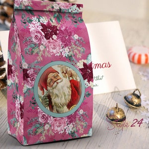 DIY Vintage Printable Christmas 6 Bag Set, Favour bag, Treat bag, Gift bag, Christmas favour bag, Santa, printable bag, Instant download image 2