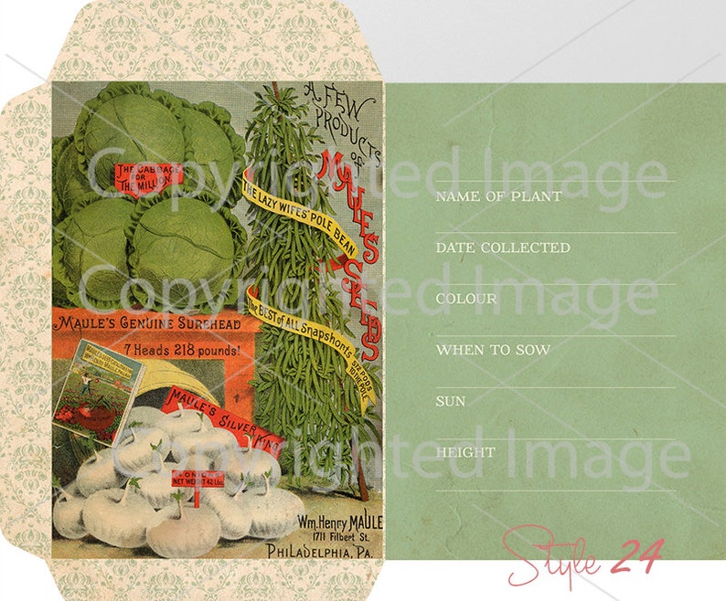 Antique Garden Vegetable Seed Packet Images, Victorian Ephemera (Digital Sheet) image 3