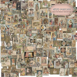 Grote bundel-afdrukbare Junk Journal Vintage Ephemera Kit 400 stuks, Victoriaanse advertenties en ansichtkaarten, afdrukbare papieren, Journaling Supplies