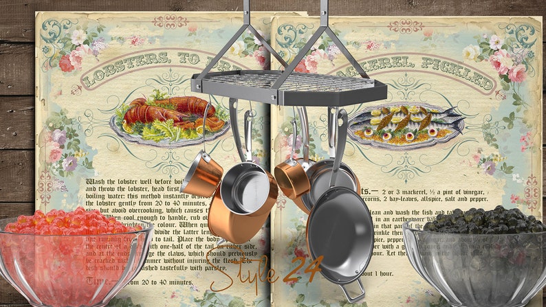 Antique Recipe Cards Digital Collage Sheet Country Kitchen Decor Journal Cards Printable Ephemera Fish Set Vintage Cookbook DIY gift