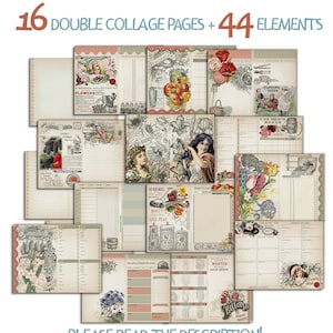 Printable Vintage Garden Junk Journal, 5.5&quot; x 8.5&quot; ADD-ON Journaling Kit, Garden Planner Set, Elements, Worksheets, Organizer, Ephemera, Kit