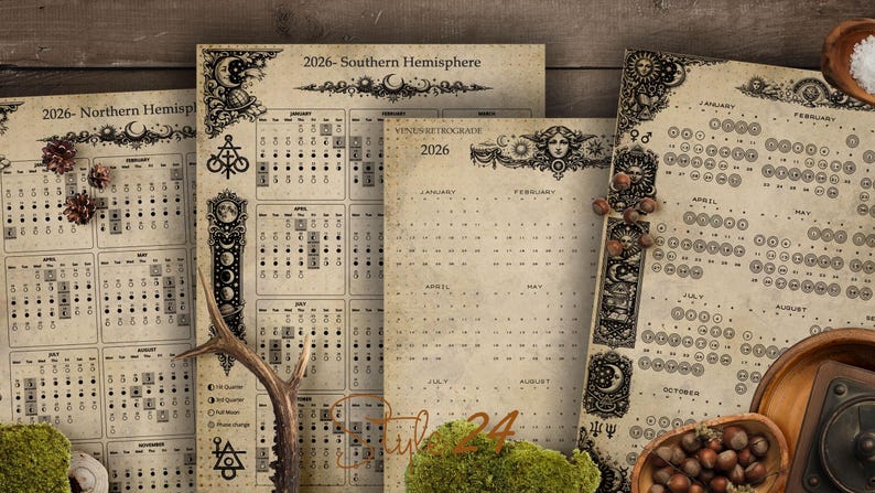 Book of Shadows, Printable Lunar Cycle, BOS Sheets, Moon Phases, Lunar Calendar 2026, Witchcraft, digital download, pagan, full moon magic