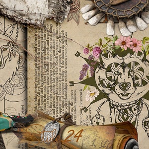 May include: A vintage-style illustration of a wolf's head surrounded by flowers and text. The text reads "CIVINATION" and "MICHARIMAS DAISY DIVINATION".