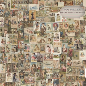 Grote bundel No.3- Afdrukbare Junk Journal Vintage Ephemera Kit 400 stuks, Victoriaanse advertenties en ansichtkaarten, afdrukbare papieren, Journaling