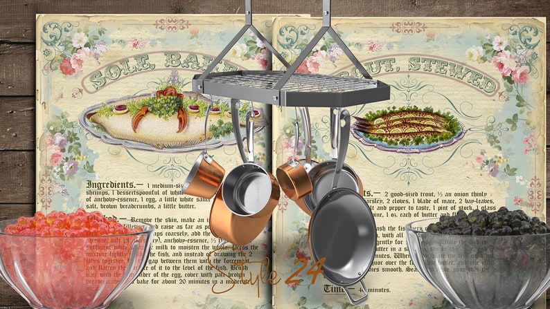 Antique Recipe Cards Digital Collage Sheet Country Kitchen Decor Journal Cards Printable Ephemera Fish Set Vintage Cookbook DIY gift
