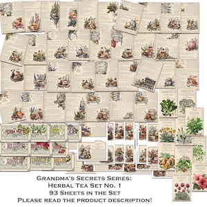 Juego de té de hierbas imprimible Grandma’s Secrets para la salud del corazón: 93 hojas de guía imprimible, tarjetas de recetas, tarjetas de plantas y etiquetas