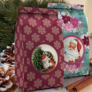 DIY Vintage Printable Christmas 6 Bag Set, Favour bag, Treat bag, Gift bag, Christmas favour bag, Santa, printable bag, Instant download image 3
