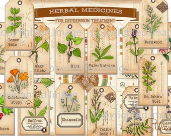 Herbal Apothecary Labels for Depression Treatment (Digital Download)