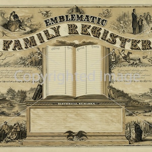 Vintage Family Register Family Tree - Geneology  Victorian Antique Document printable ephemera digital collage sheet poster 1800's Americana