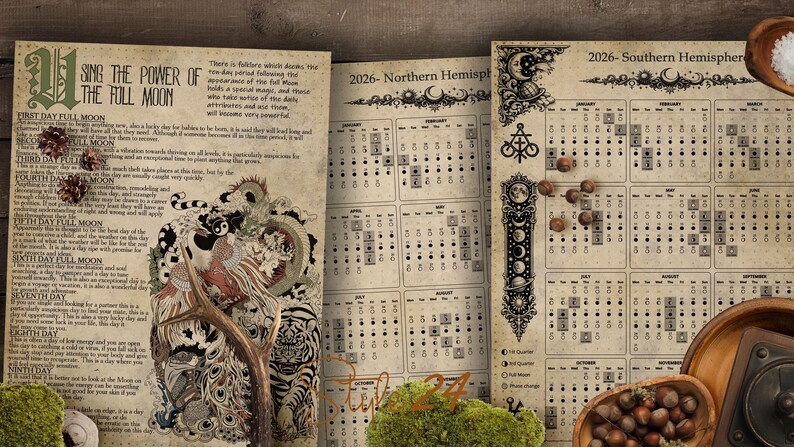 Book of Shadows, Printable Lunar Cycle, BOS Sheets, Moon Phases, Lunar Calendar 2026, Witchcraft, digital download, pagan, full moon magic