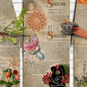 Le deuxième chakra de la correspondance et de la guérison, Livre des ombres, pages imprimables, feuilles de BOS, équilibres et déséquilibres, cristaux, pierres précieuses, plantes