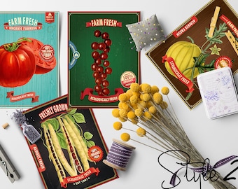 Vintage Vegetable Botanical Cards, Garden Scrapbook Ephemera (Digital Download)