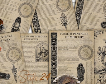 Merkur-Pentakel Salomos – Druckbare okkulte Grimoire-Seiten (7-seitiges digitales Buch der Schatten-Set)