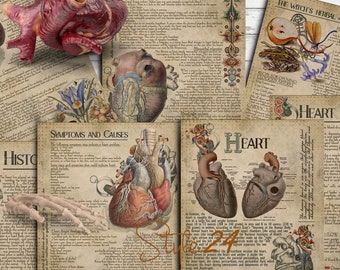 Heart, Human Anatomy, Printable, Book of Shadows, BOS, Book pages, Green Witch, Digital Download, Vintage, Wicca, Anatomical illustrations