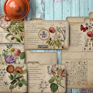 Cartes de recettes de sorcière du livre des ombres, série Stress, sorcellerie, grimoire à base de plantes imprimable en téléchargement numérique Style vintage Scrapbooking BOS
