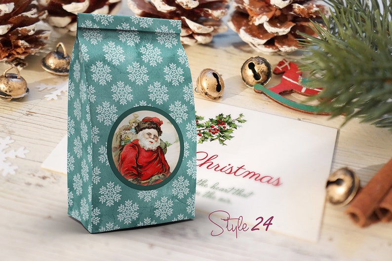 DIY Vintage Printable Christmas 6 Bag Set, Favour bag, Treat bag, Gift bag, Christmas favour bag, Santa, printable bag, Instant download image 6