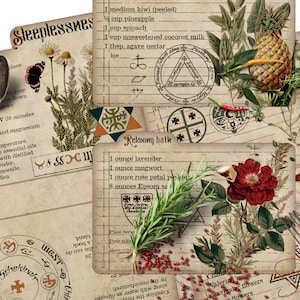 Cartões de receita de bruxa, série de insônia, livro de sombras, bruxaria, grimório de ervas para impressão, download digital, álbum de recortes estilo vintage BOS
