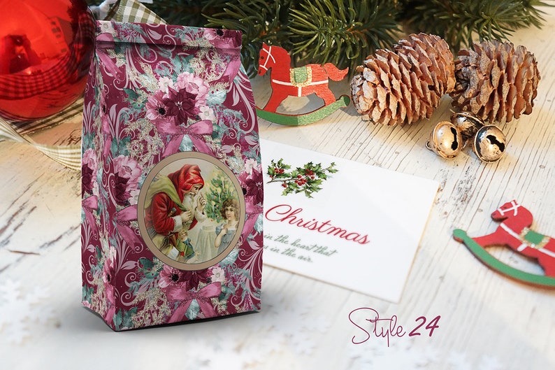 DIY Vintage Printable Christmas 6 Bag Set, Favour bag, Treat bag, Gift bag, Christmas favour bag, Santa, printable bag, Instant download image 4