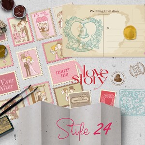 Printable Love Story, DIY Wedding Invitation, Digital Paper, Journal Kit, Junk Journal, Wedding ...