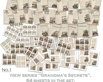 Kräuter und Gewürze Nr. 1. Omas Geheimnisse-Serie, 64 Blätter im Set, Printable Journal Seiten, Rezeptkarten, Etiketten und Nährstoffkarten