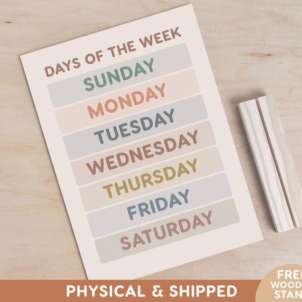 Days of the Week Educational Poster Board for Kids Homeschool Resources Early Learning Montessori Decor