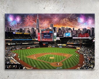 Huge Citi Field Newyork bicycles New york watercolor printed frame Manhattan New York Mets Ballpark New York by artist Melixah