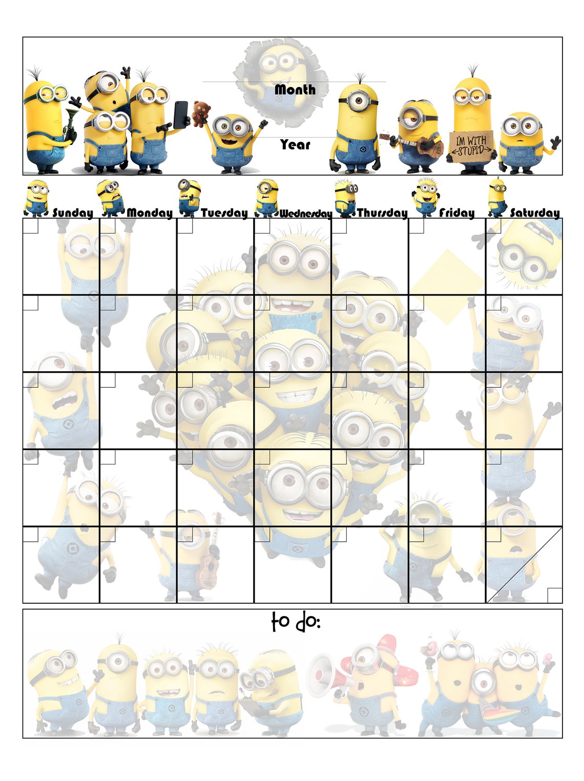 Minions Dry Erase Calendar/Planner Etsy