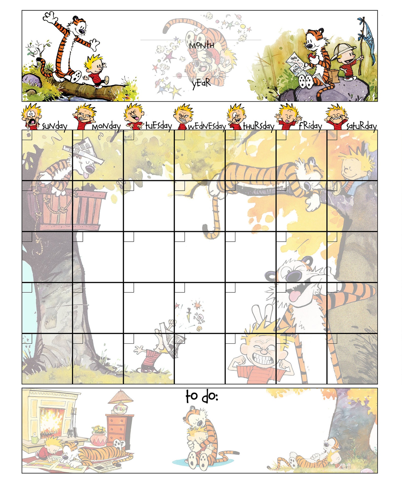 Calvin And Hobbes Dry Erase Calendar planner Etsy
