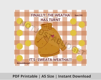 最後に、Swea Weatha 貯蓄チャレンジ | 印刷可能、すぐにダウンロード可能 | A5 サイズ | 貯蓄目標 | 借金返済 | A5 封筒に収まる